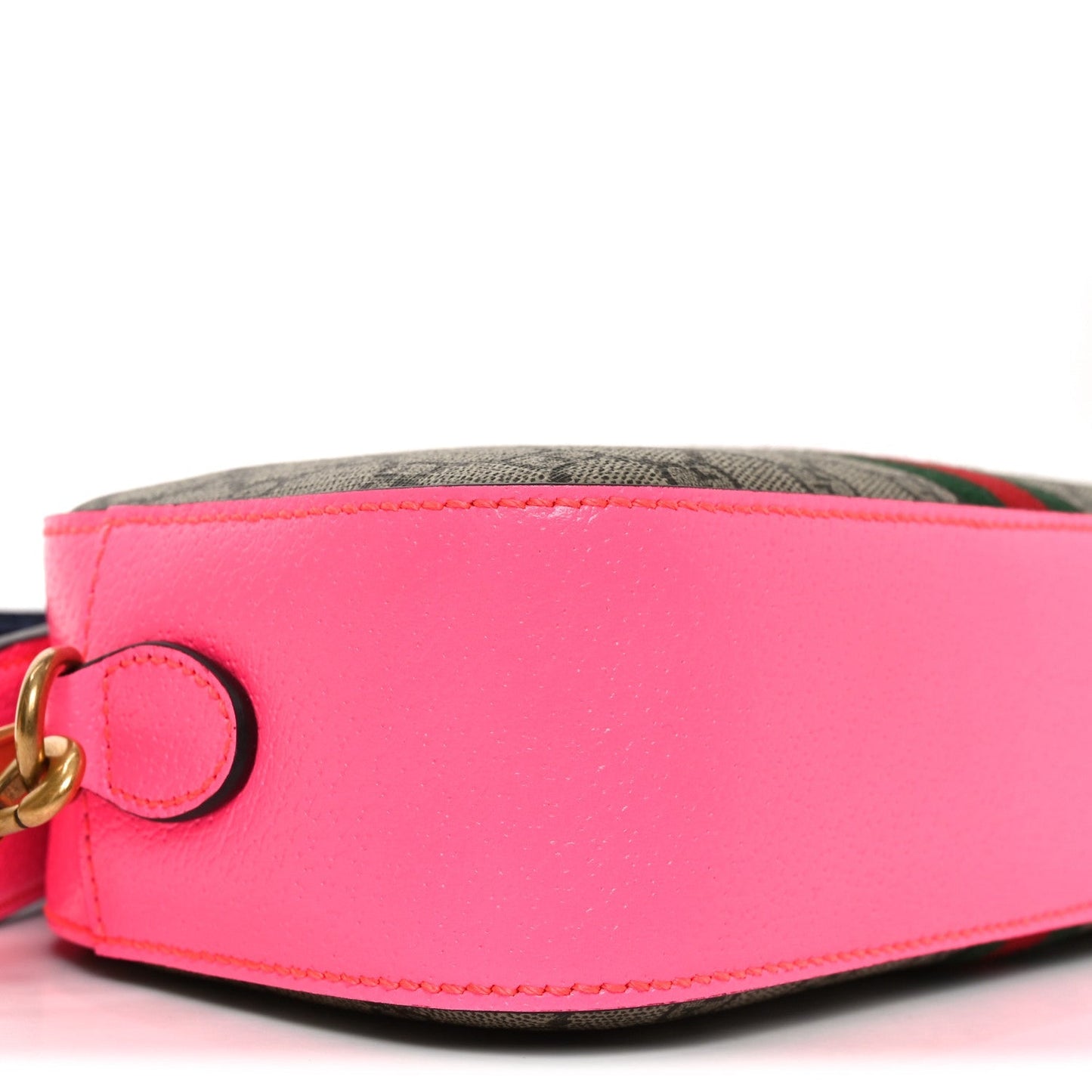 GG Supreme Monogram Textured Dollar Calfskin Web Ophidia Small Crossbody Bag Beige Ebony Fuchsia