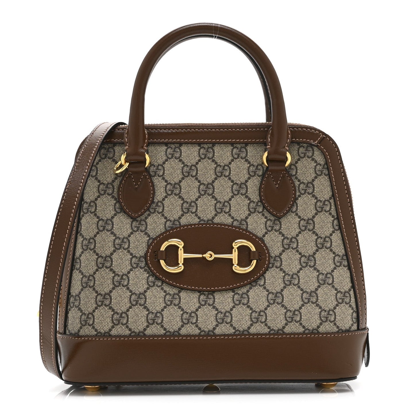 GG Supreme Monogram Azalea Calfskin Small Horsebit 1955 Top Handle Bag Beige Ebony Brown Sugar