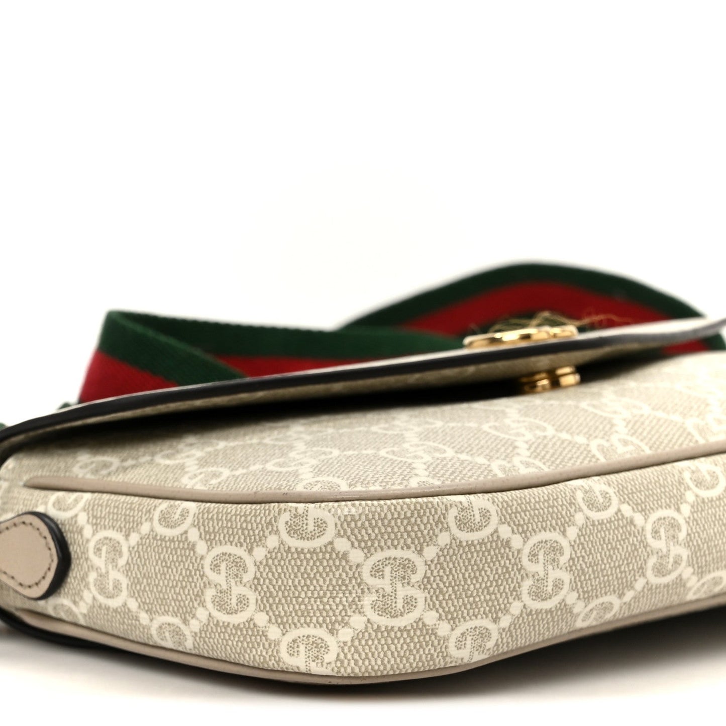 GG Supreme Monogram Textured Dollar Calfskin Web Mini Ophidia Envelope Shoulder Bag Beige Mystic White Oatmeal