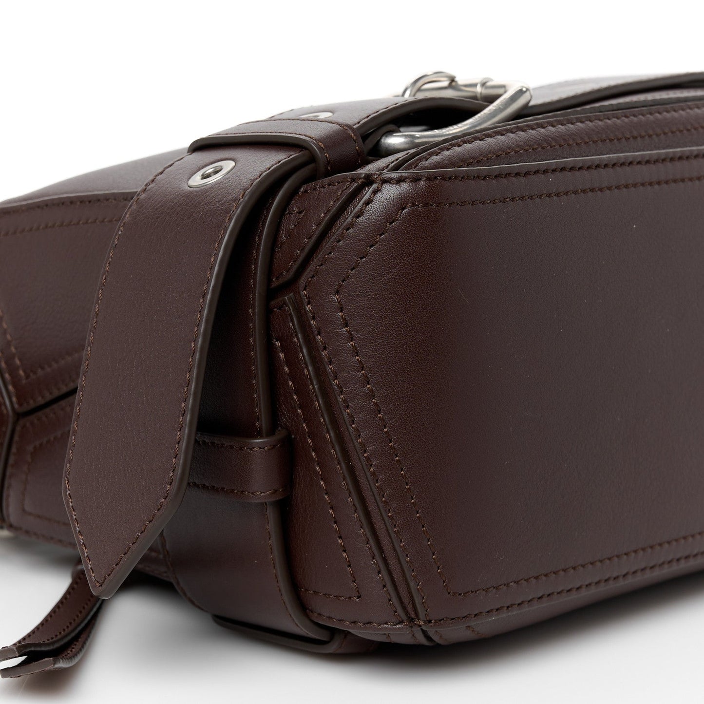 Shiny Calfskin Small Puzzle Biker Bag Dark Brown