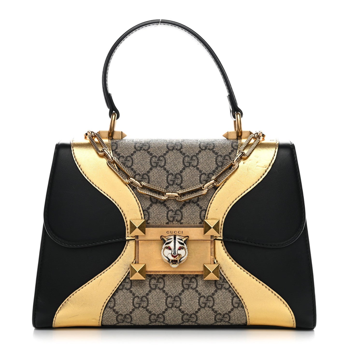 GG Supreme Monogram Small Osiride Top Handle Bag Black Gold