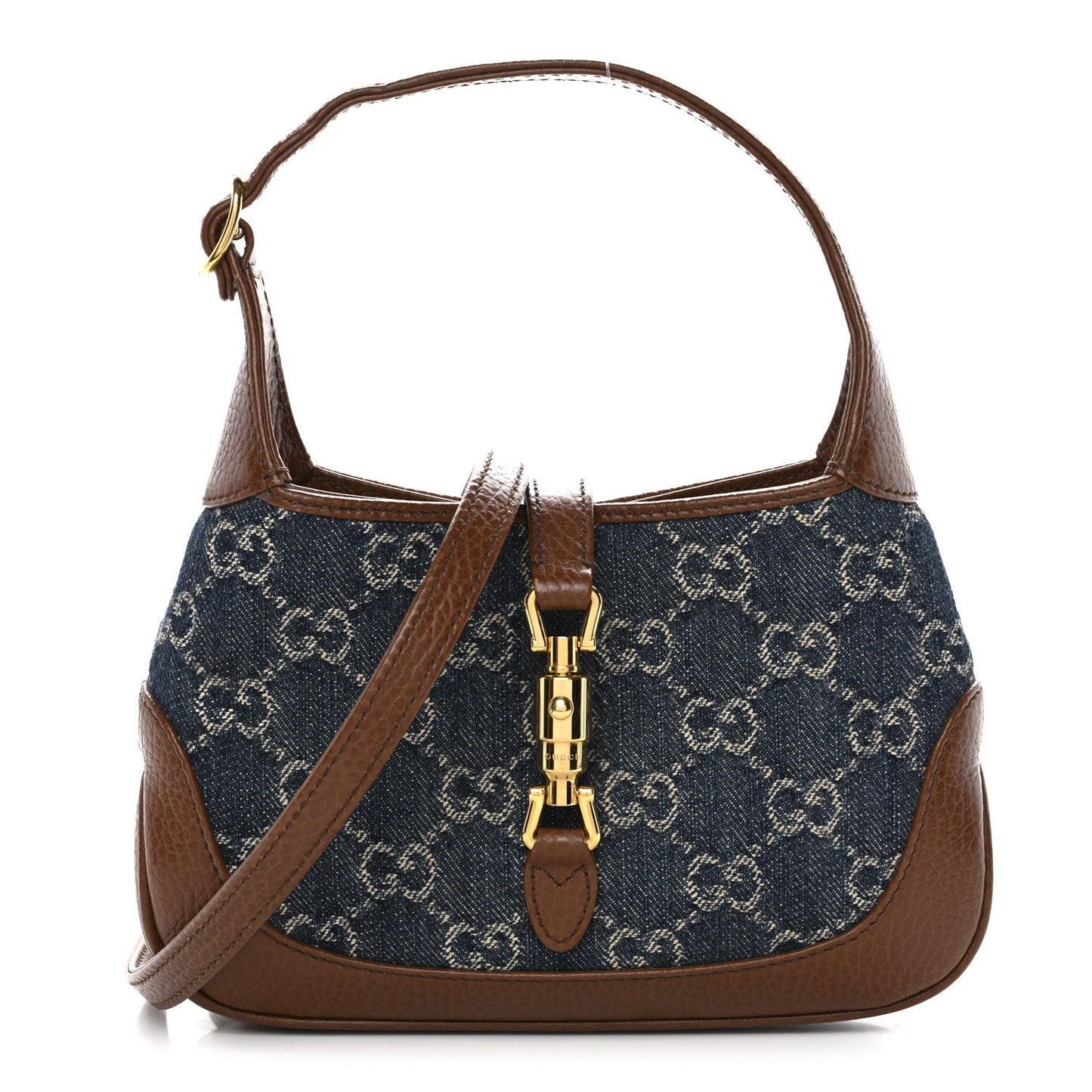 New Denim GG Monogram Calfskin Mini Jackie 1961 Hobo Blue Tea Cuir