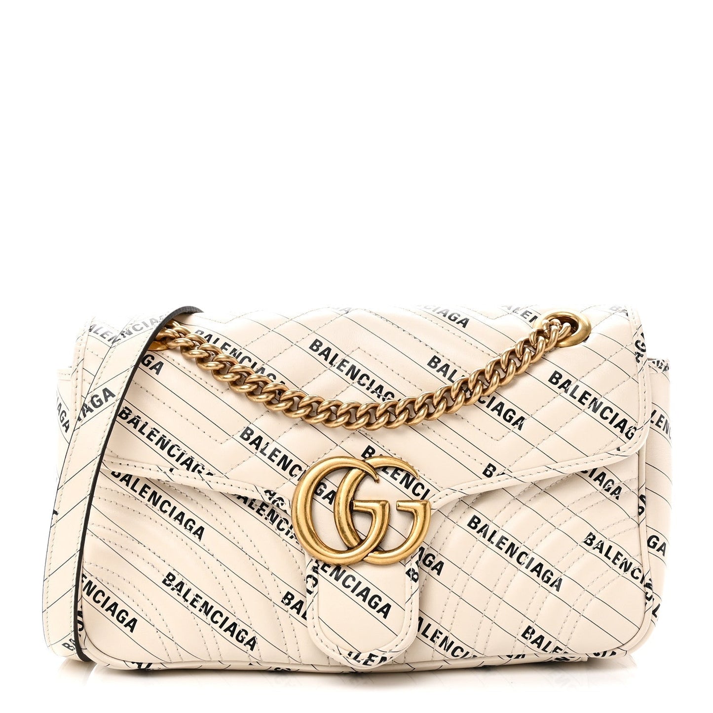 X BALENCIAGA Calfskin Matelasse Logo Print Small GG Marmont Shoulder Bag White