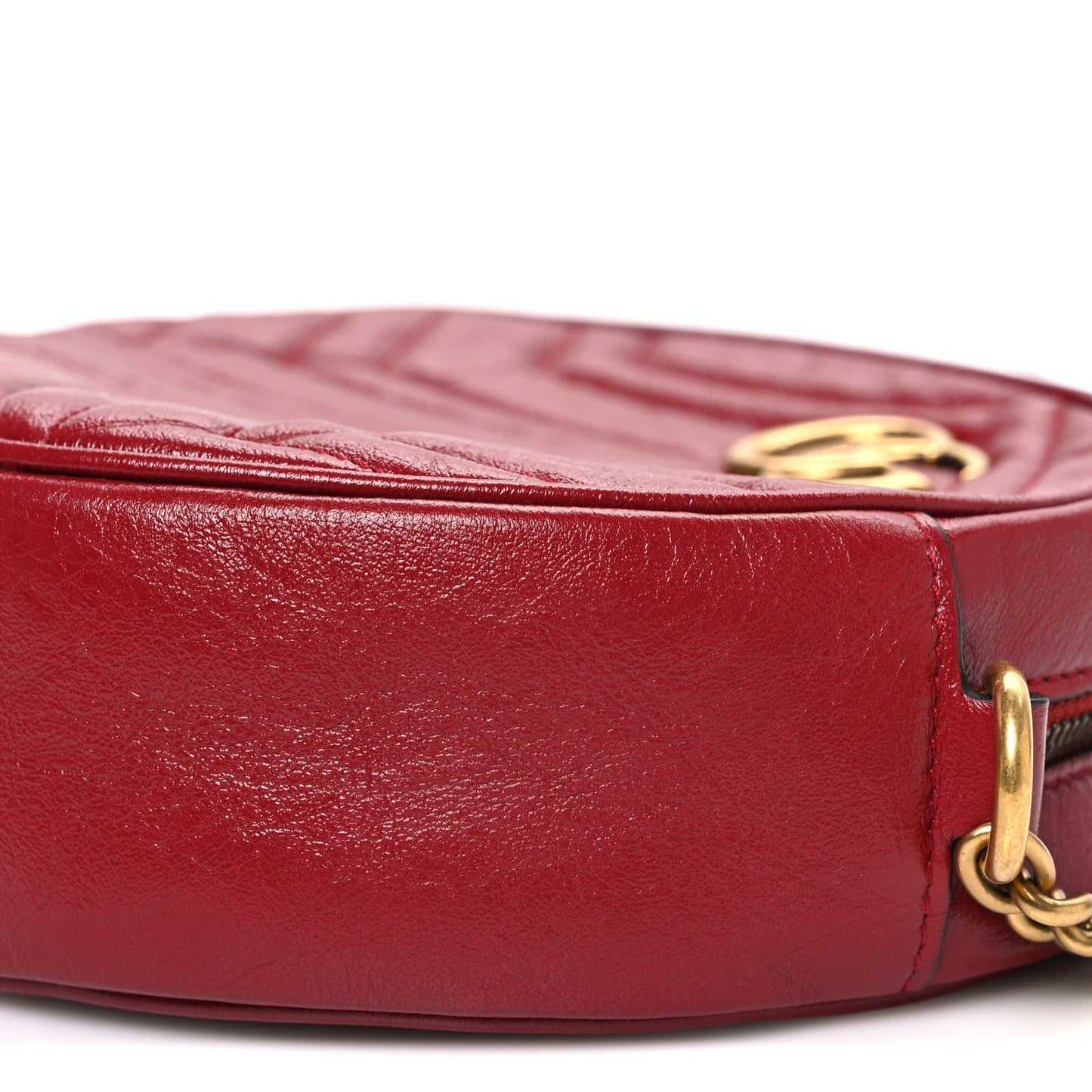 Glazed Calfskin Matelasse Heart Mini GG Marmont Round Shoulder Bag Romantic Cerise