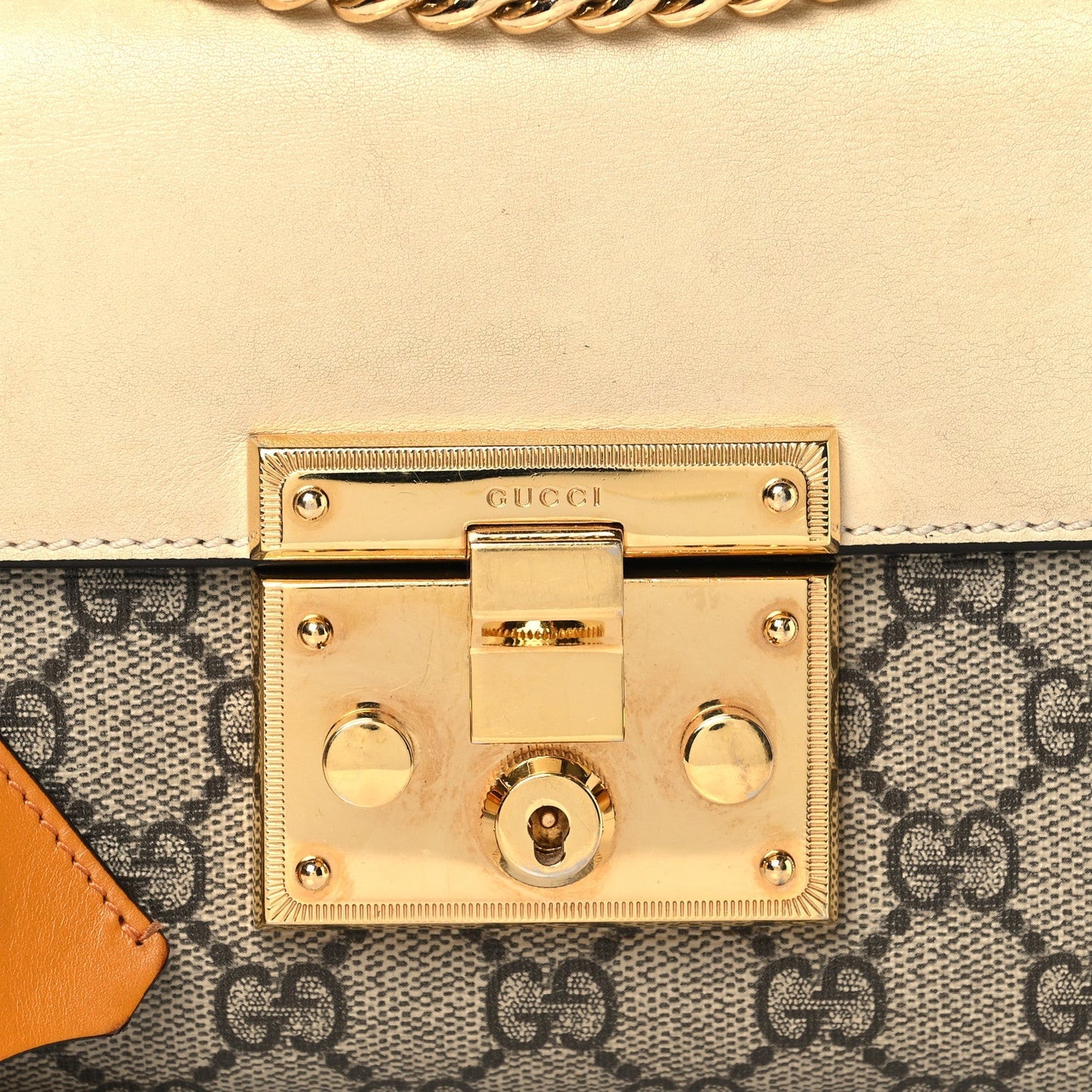 GG Supreme Monogram Calfskin Small Padlock Shoulder Bag Beige Mystic White Sun Oil
