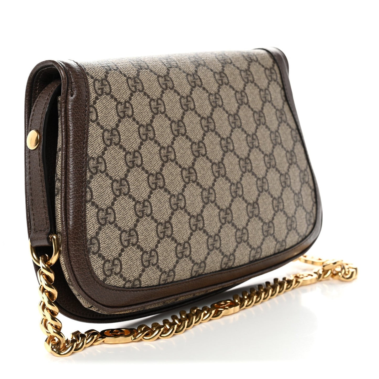 GG Supreme Monogram Textured Dollar Calfskin Blondie Chain Shoulder Flap Bag Beige Ebony New Acero