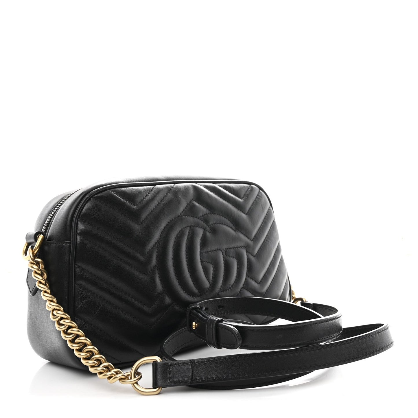 Calfskin Matelasse Small GG Marmont Chain Shoulder Bag Black