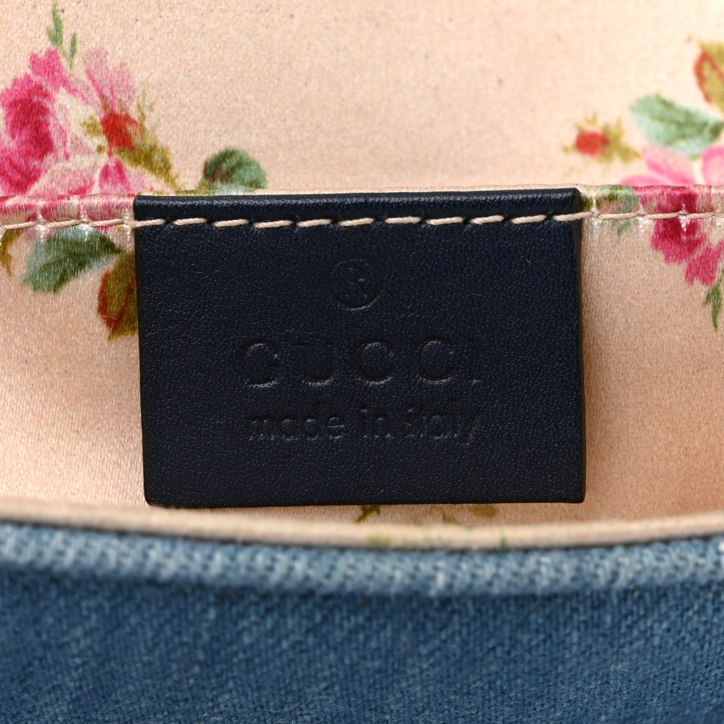 Denim Matelasse Mini Pearly GG Marmont Shoulder Bag Blue