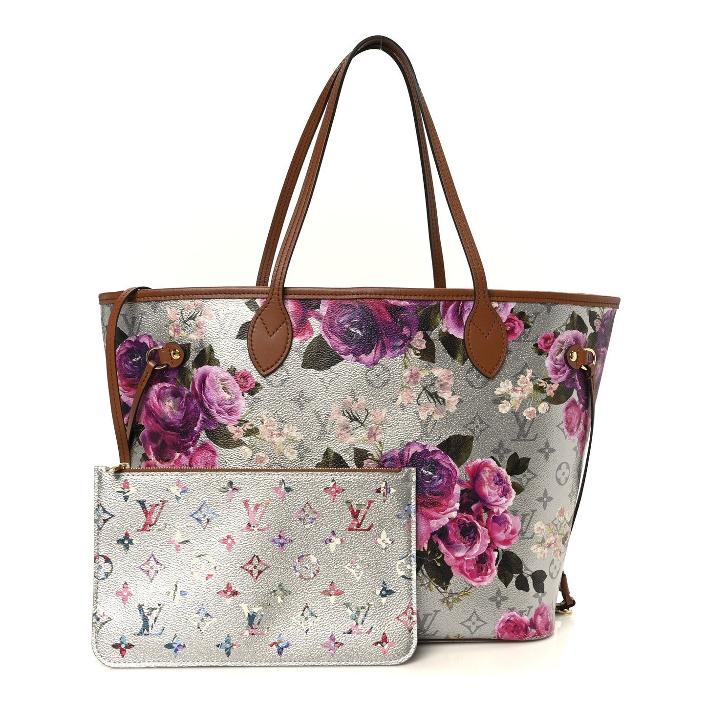 Metallic Monogram LV Garden Neverfull MM Silver
