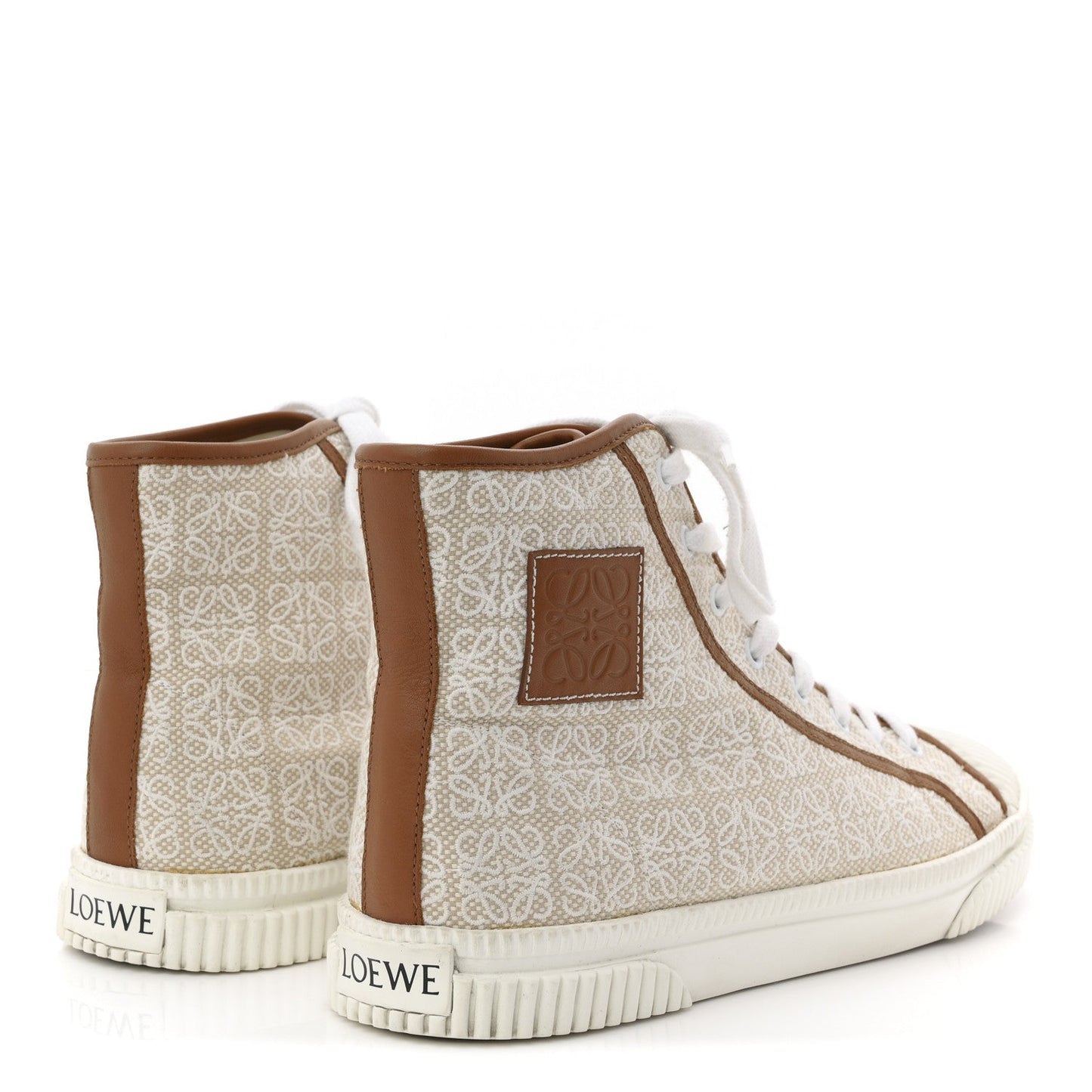 Jacquard Anagram Calfskin Mens High Top Sneakers 42 Natural White