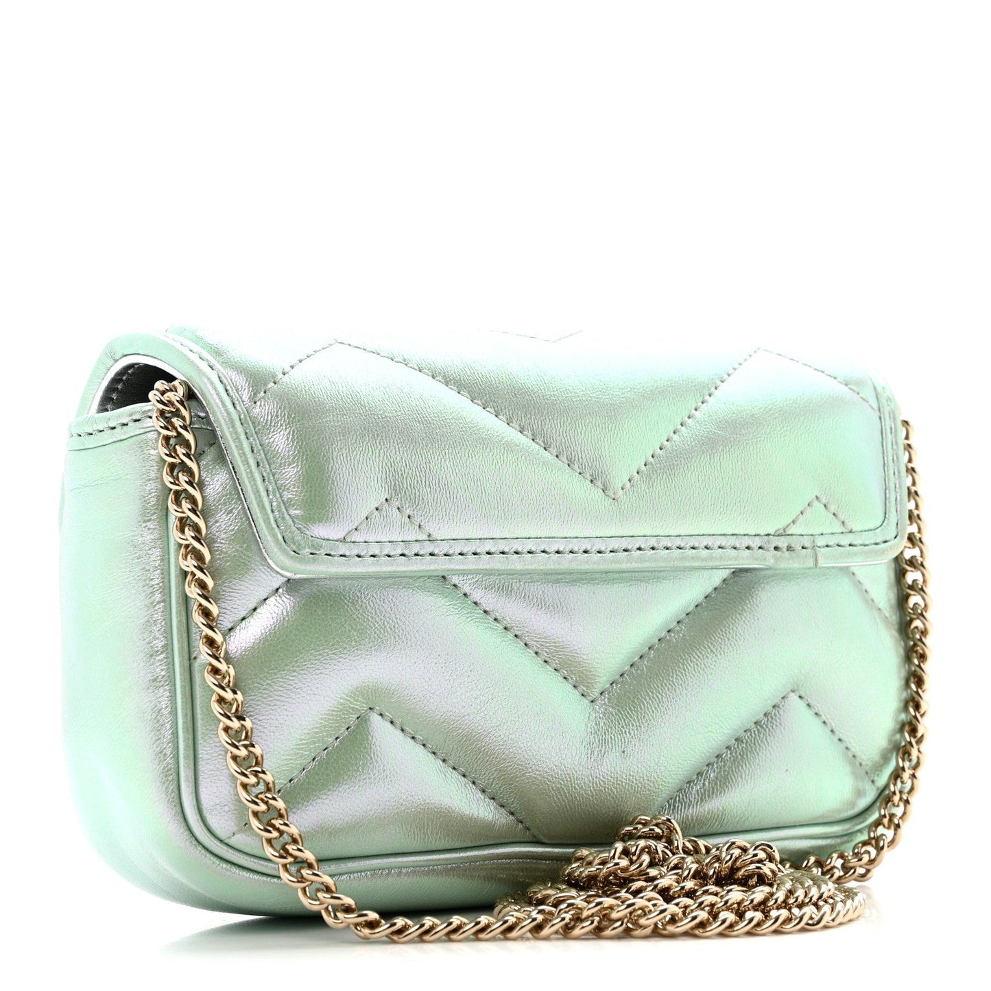 Iridescent Nappa Chevron Matelasse Super Mini GG Marmont Shoulder Bag Green Iridescent