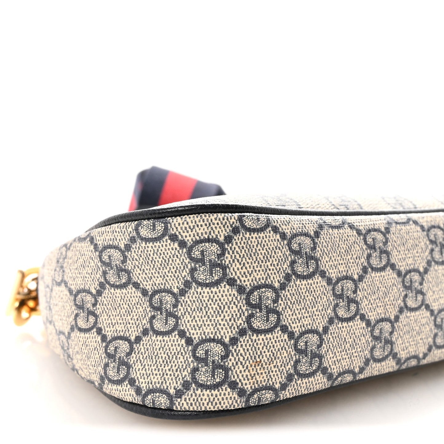 GG Supreme Monogram Textured Dollar Calfskin Web Small Ophidia GG Handbag Beige Blue