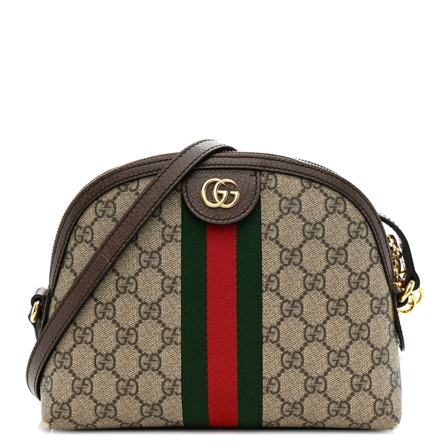 GG Supreme Monogram Textured Dollar Calfskin Web Small Ophidia Dome Shoulder Bag Beige Ebony New Acero