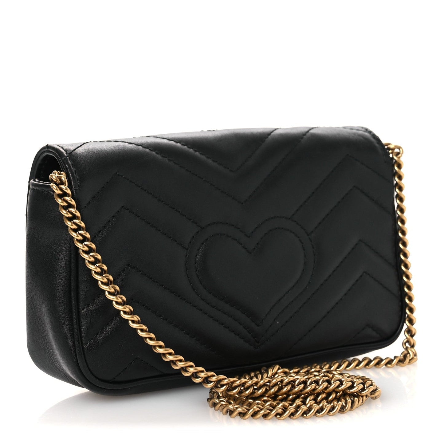 Calfskin Matelasse Super Mini GG Marmont Shoulder Bag Black