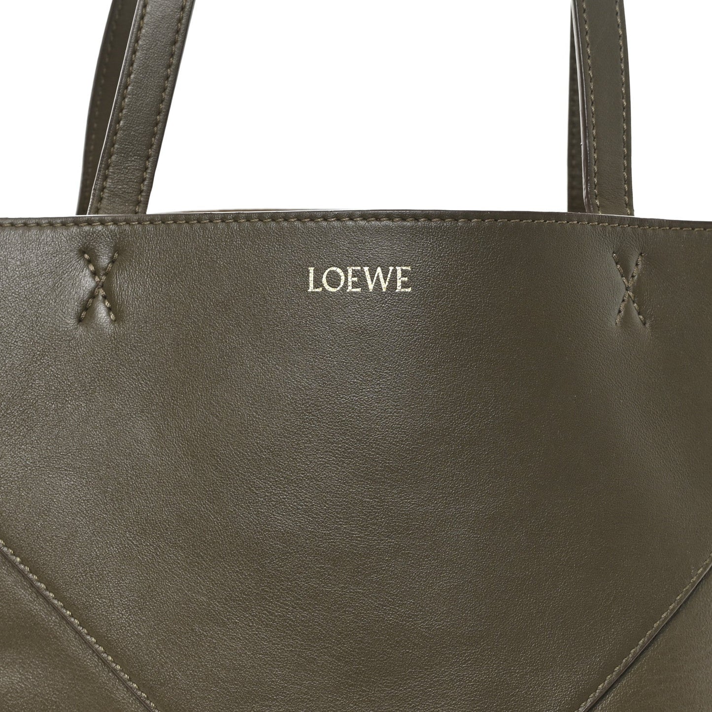 Shiny Calfskin Medium Puzzle Fold Tote Dark Khaki Green