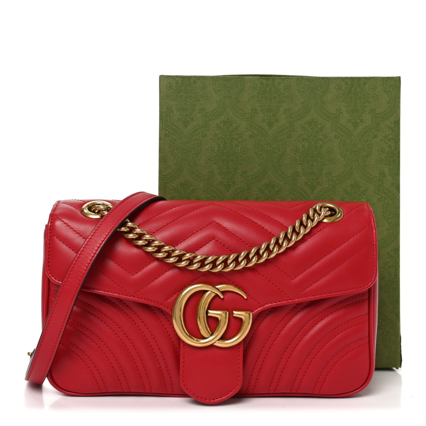 Calfskin Matelasse Small GG Marmont Shoulder Bag Hibiscus Red