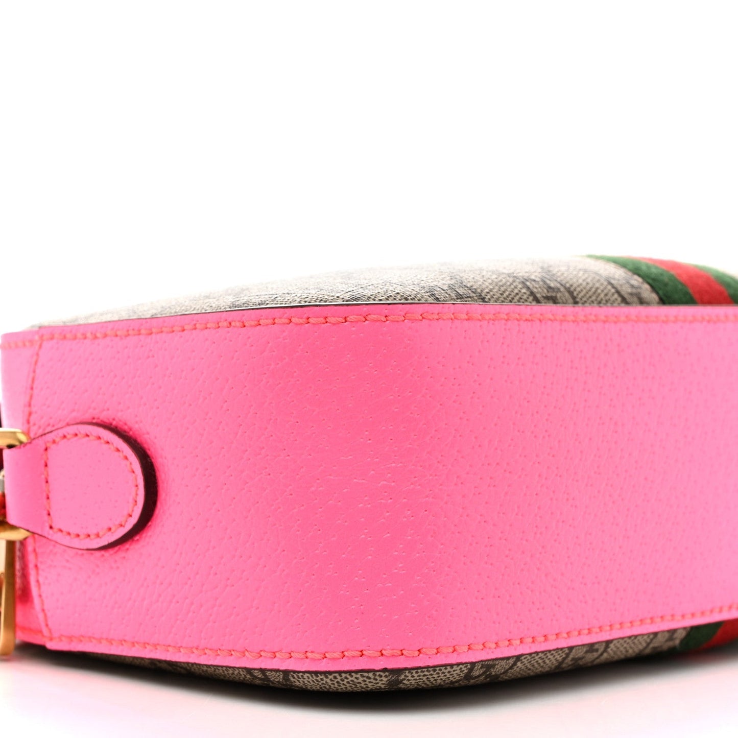 GG Supreme Monogram Textured Dollar Calfskin Web Ophidia Small Crossbody Bag Beige Ebony Fuchsia
