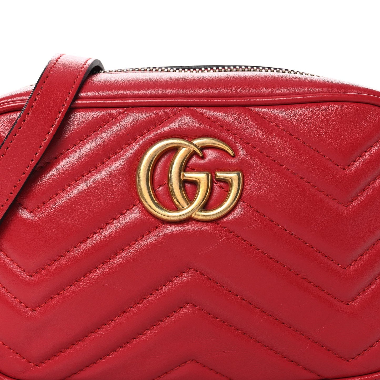 Calfskin Matelasse Mini GG Marmont Chain Shoulder Bag Hibiscus Red