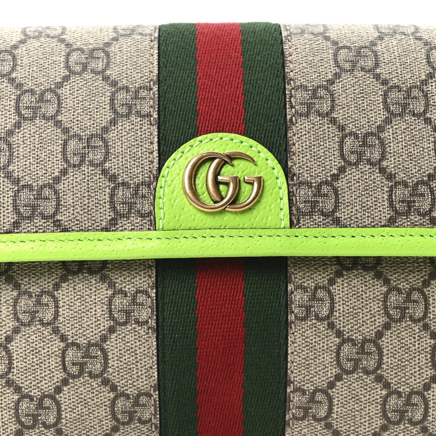 GG Supreme Monogram Web Small Ophidia Belt Bag Beige Ebony Electric Green