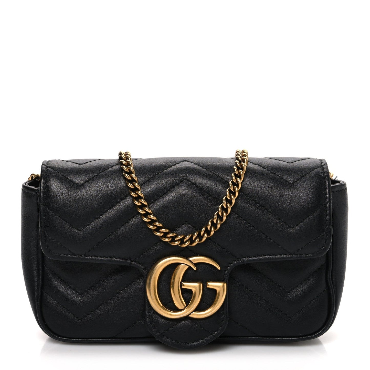 Calfskin Matelasse Super Mini GG Marmont Shoulder Bag Black