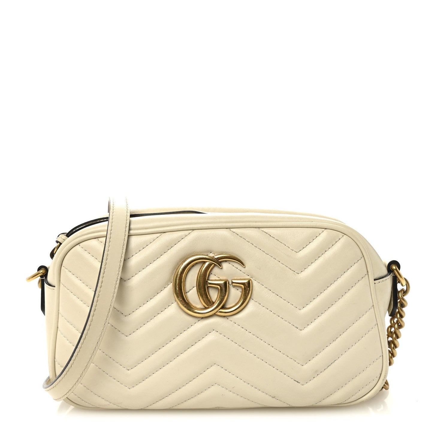 Calfskin Matelasse Small GG Marmont Chain Shoulder Bag White