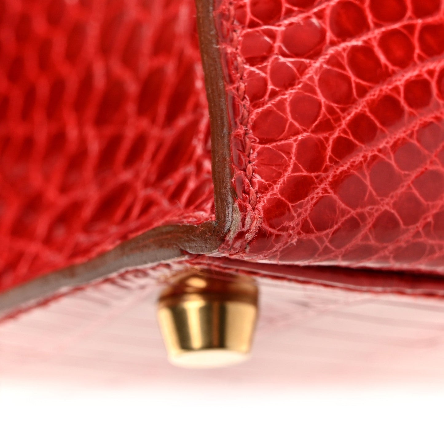 Shiny Porosus Crocodile Kelly Sellier 28 Rouge Vif
