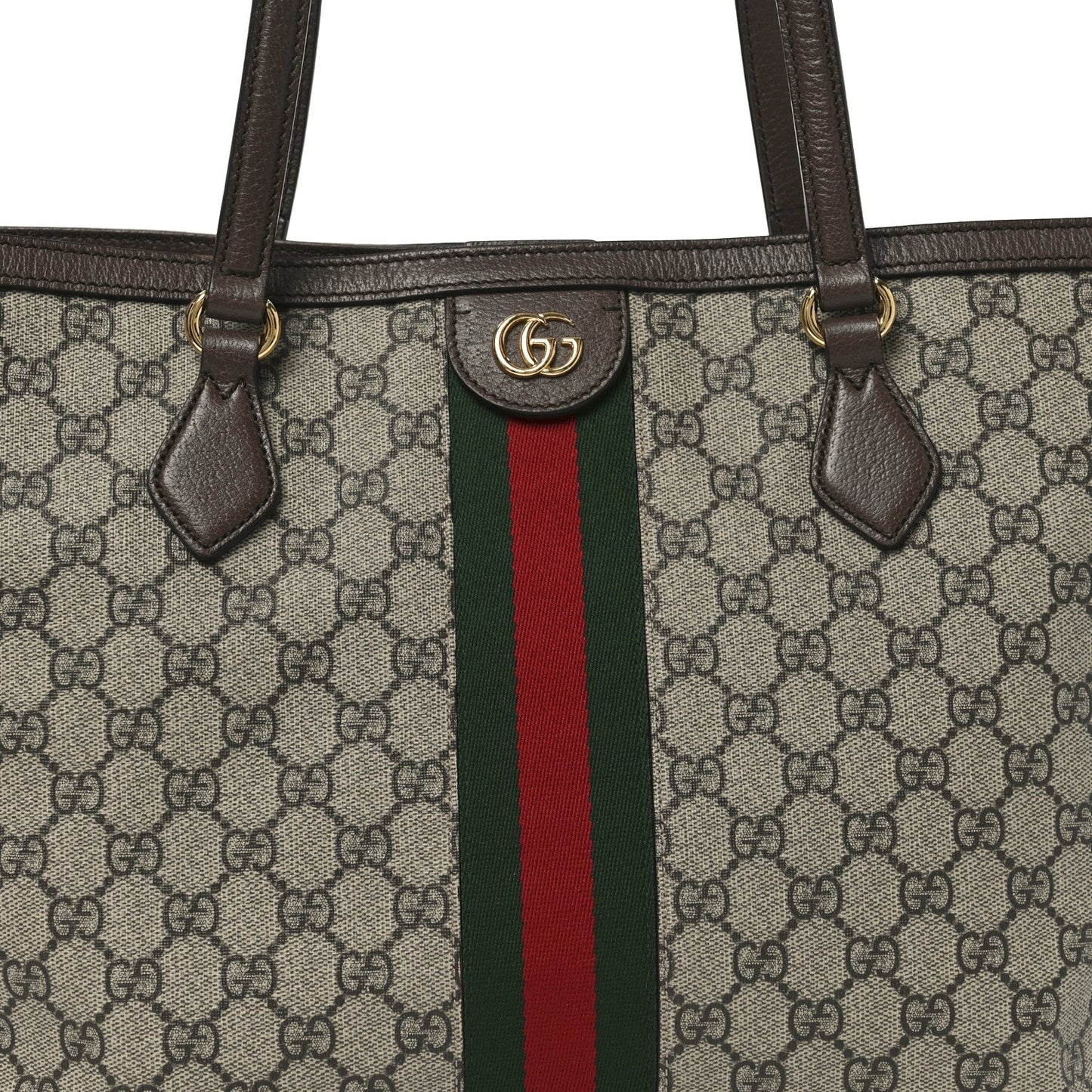 GG Supreme Monogram Textured Calfskin Web Medium Ophidia Shopping Tote Beige Ebony New Acero