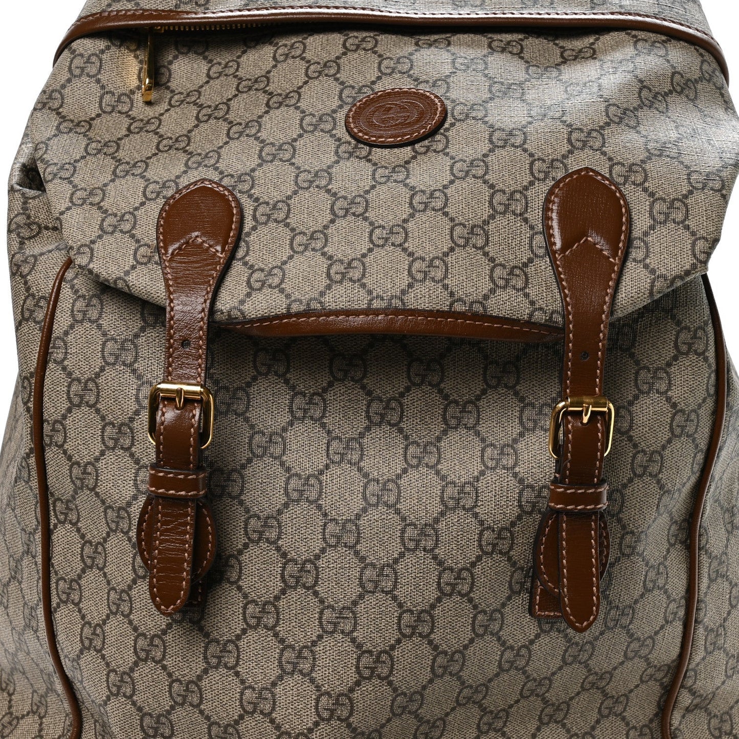 GG Supreme Monogram Azalea Calfskin Medium Retro Interlocking G Buckle Backpack Beige Ebony Brown Sugar