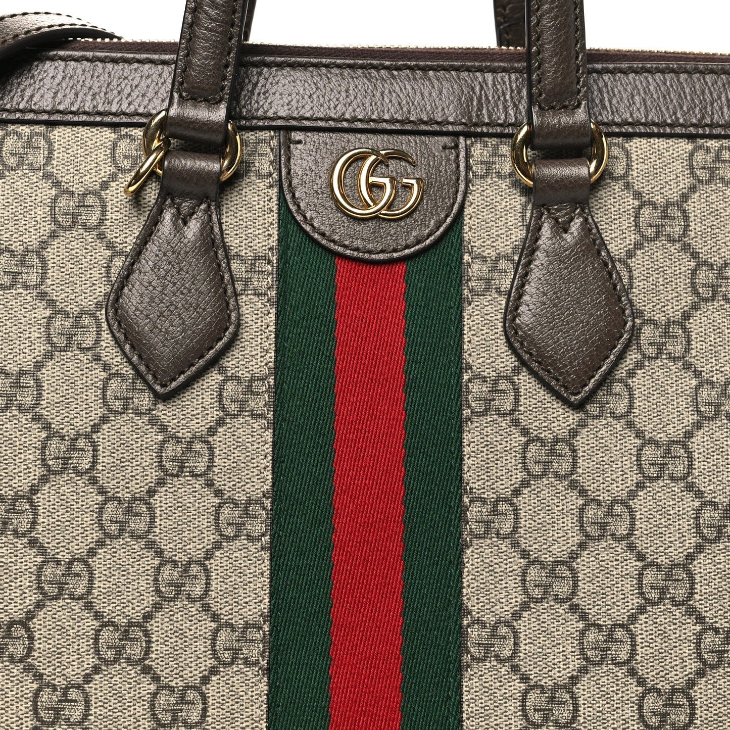GG Supreme Monogram Web Medium Ophidia Tote Bag Brown