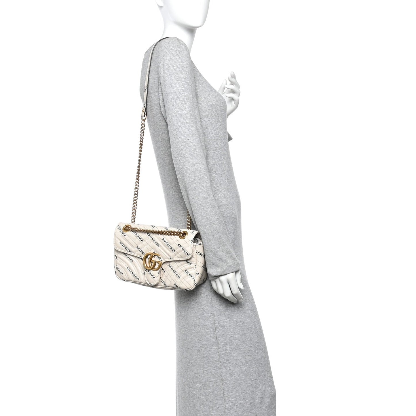 X BALENCIAGA Calfskin Matelasse Logo Print Small GG Marmont Shoulder Bag White