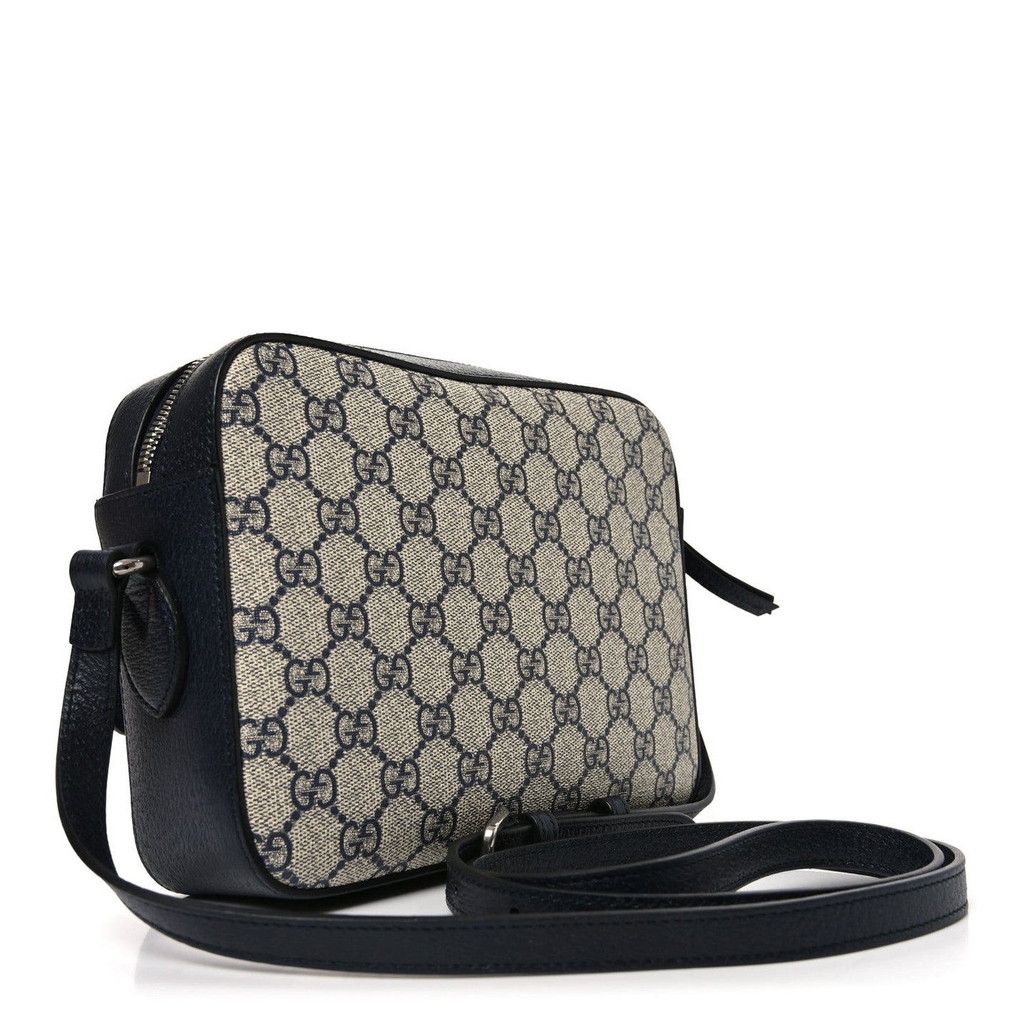 GG Supreme Monogram Textured Dollar Calfskin Small Horsebit 1955 Shoulder Bag Beige Blue