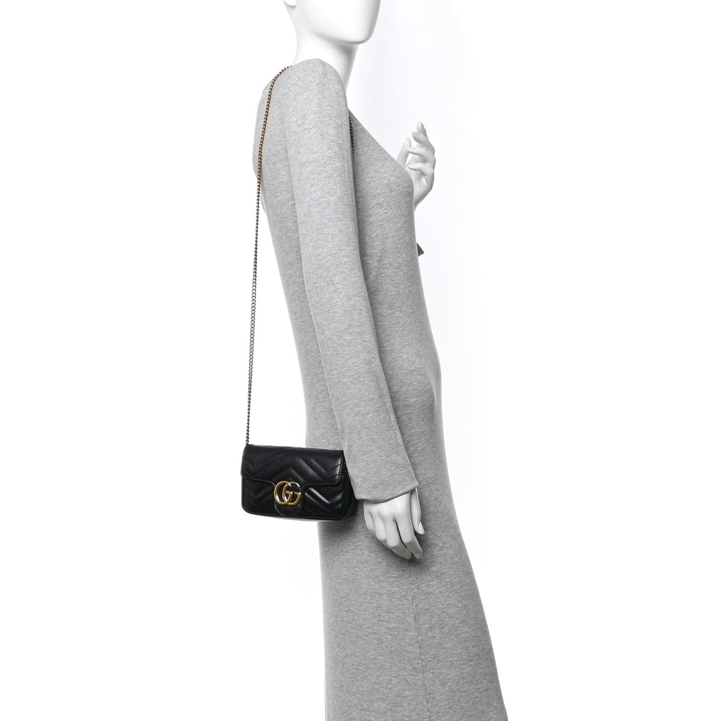 Calfskin Matelasse Super Mini GG Marmont Shoulder Bag Black