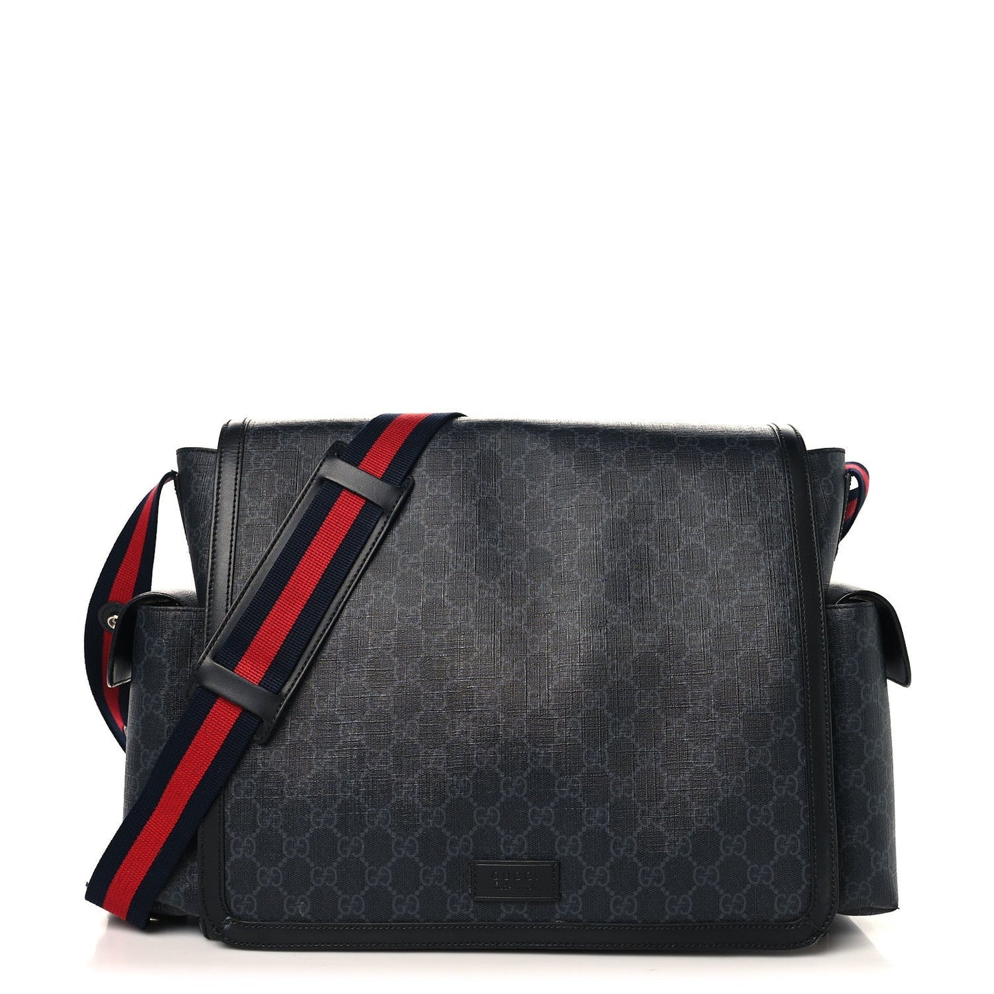 GG Supreme Monogram Web Messenger Diaper Bag Black Grey