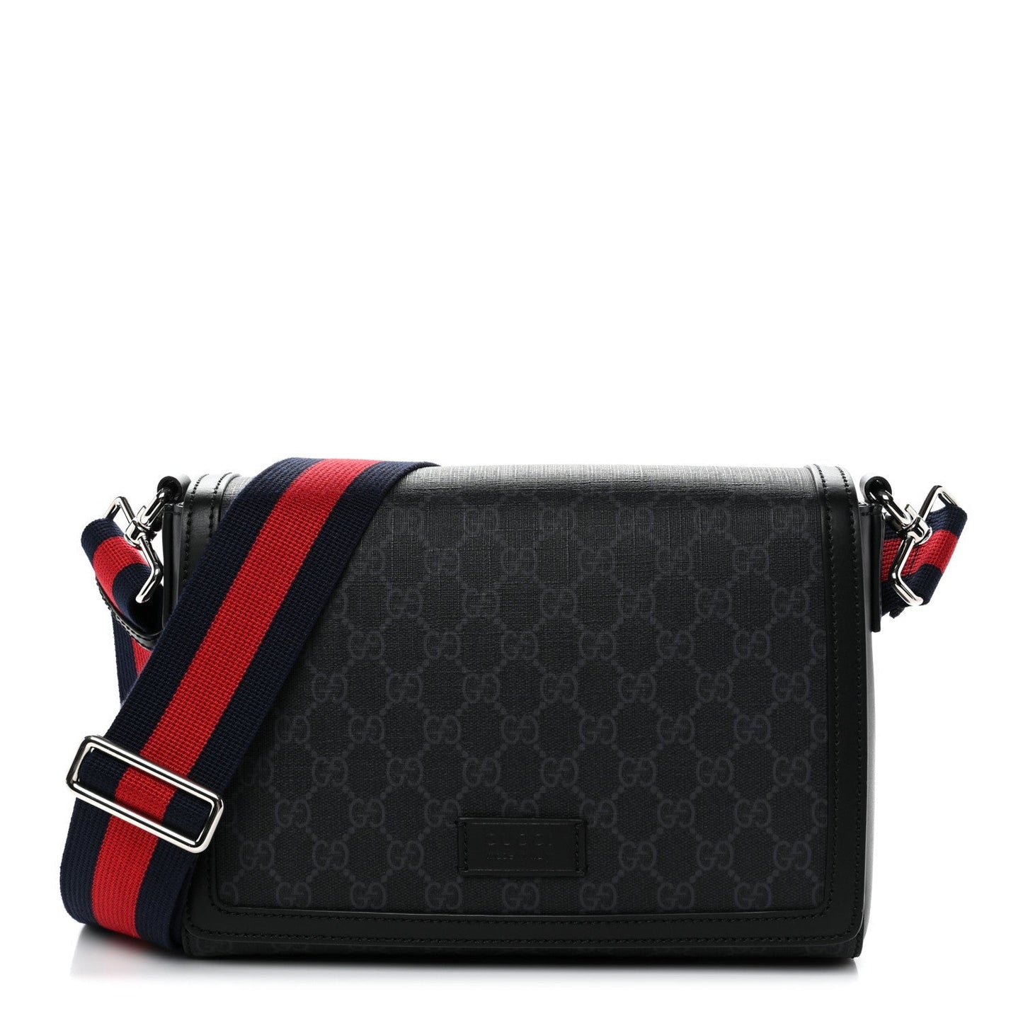 GG Supreme Monogram Appia Calfskin Web Crossbody Bag Black Grey