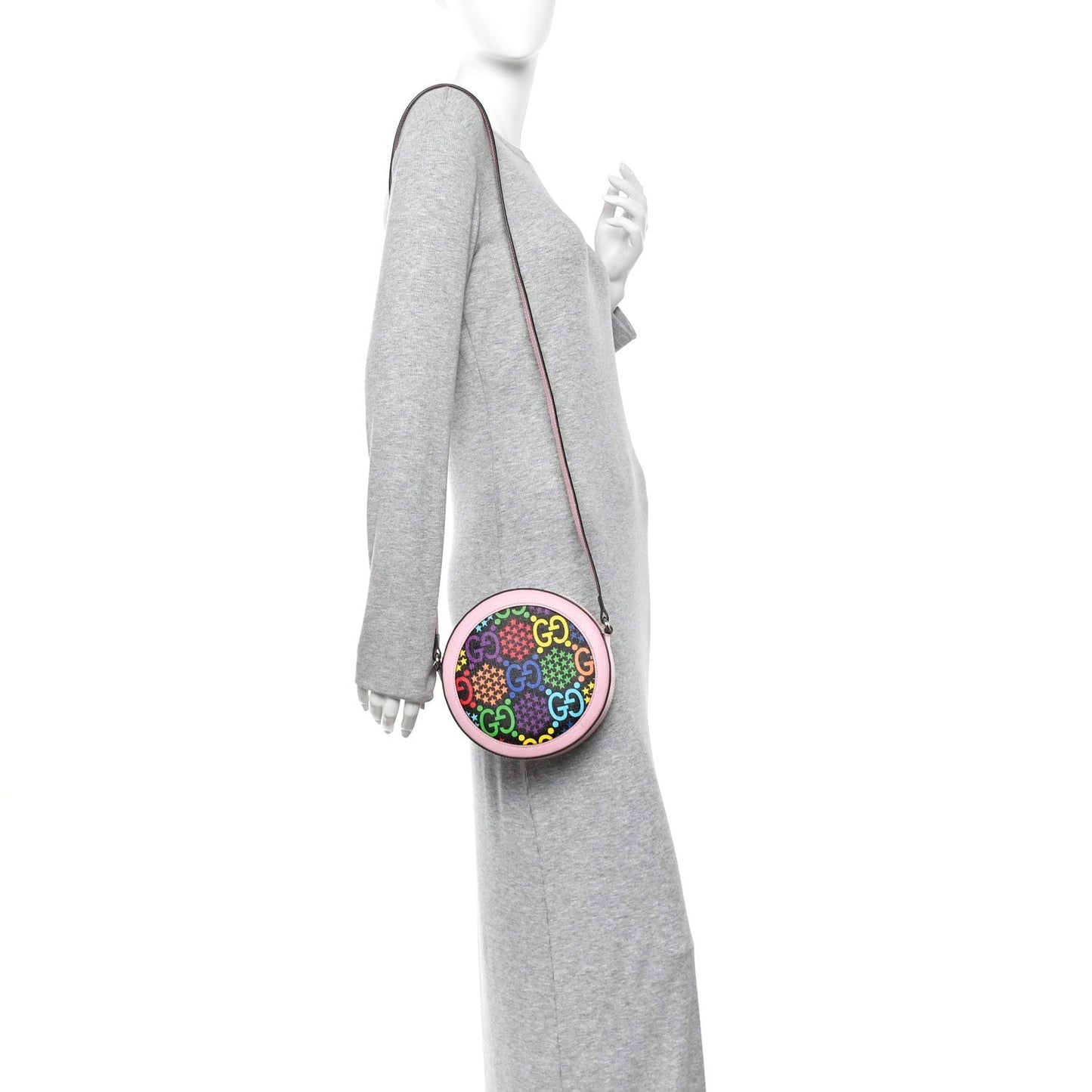 GG Supreme Monogram Psychedelic Round Shoulder Bag Black Multicolor Sugar Pink