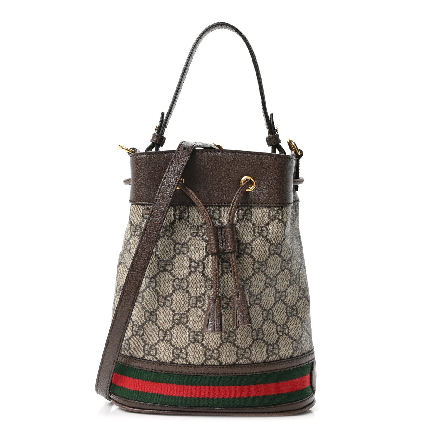 GG Supreme Monogram Web Small Ophidia Bucket Bag Brown