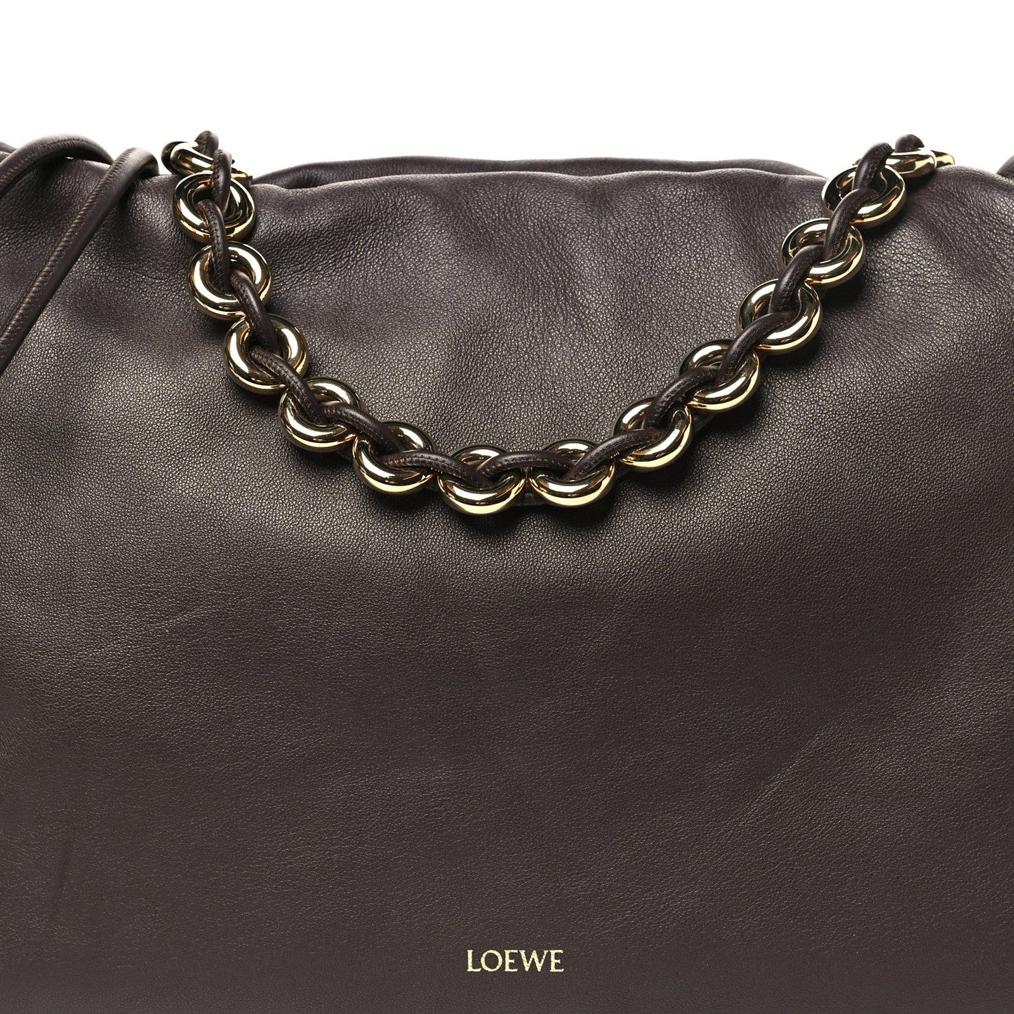 Mellow Nappa Donut Chain Large Flamenco Knot Clutch Dark Brownie