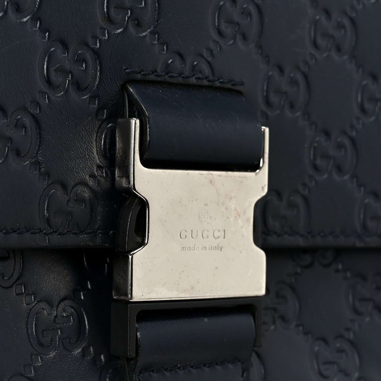 Guccissima Signature Single Buckle Flap Messenger Bag Navy