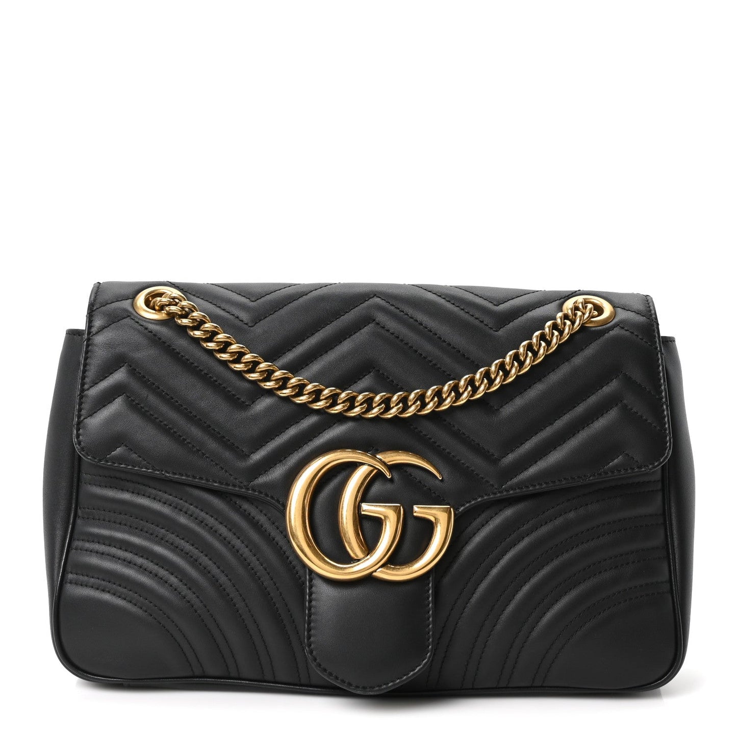 Calfskin Matelasse Medium GG Marmont Shoulder Bag Black