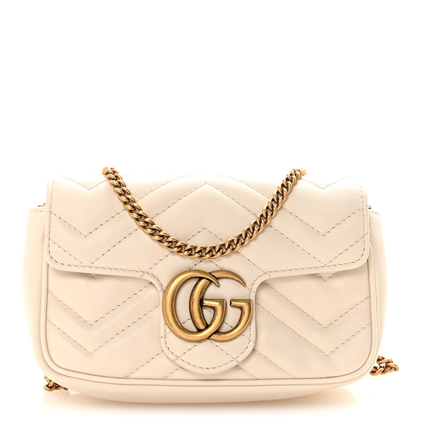 Calfskin Matelasse Super Mini GG Marmont Shoulder Bag White