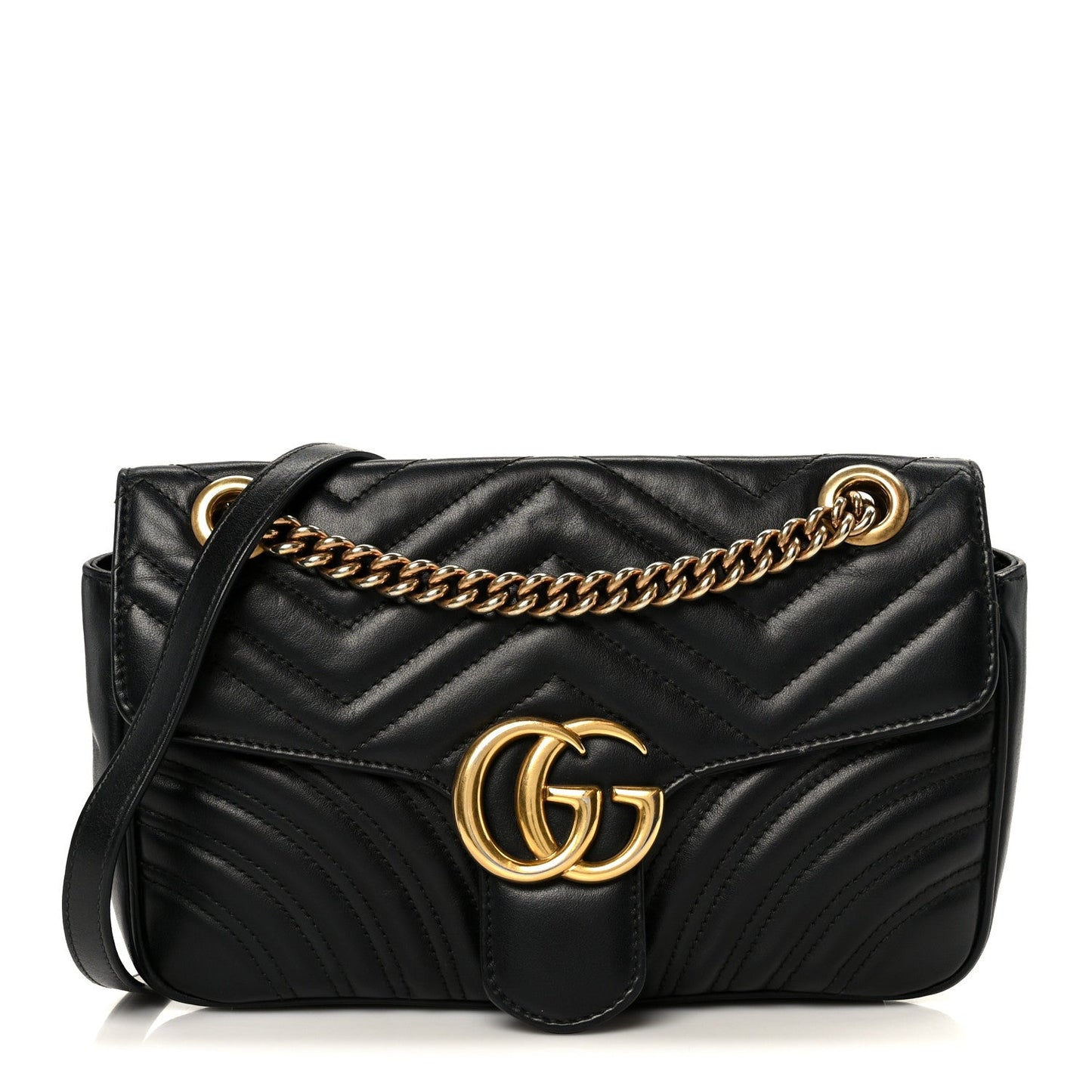 Calfskin Matelasse Small GG Marmont Shoulder Bag Black
