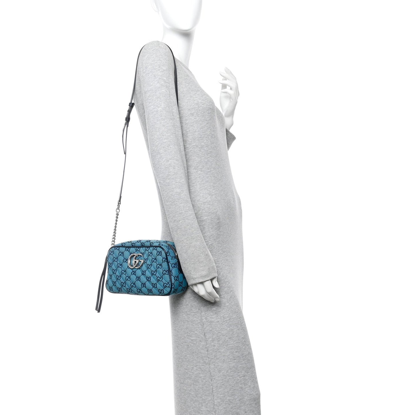 Monogram Multicolor Matelasse Diagonal Small GG Marmont Chain Shoulder Bag Light Blue