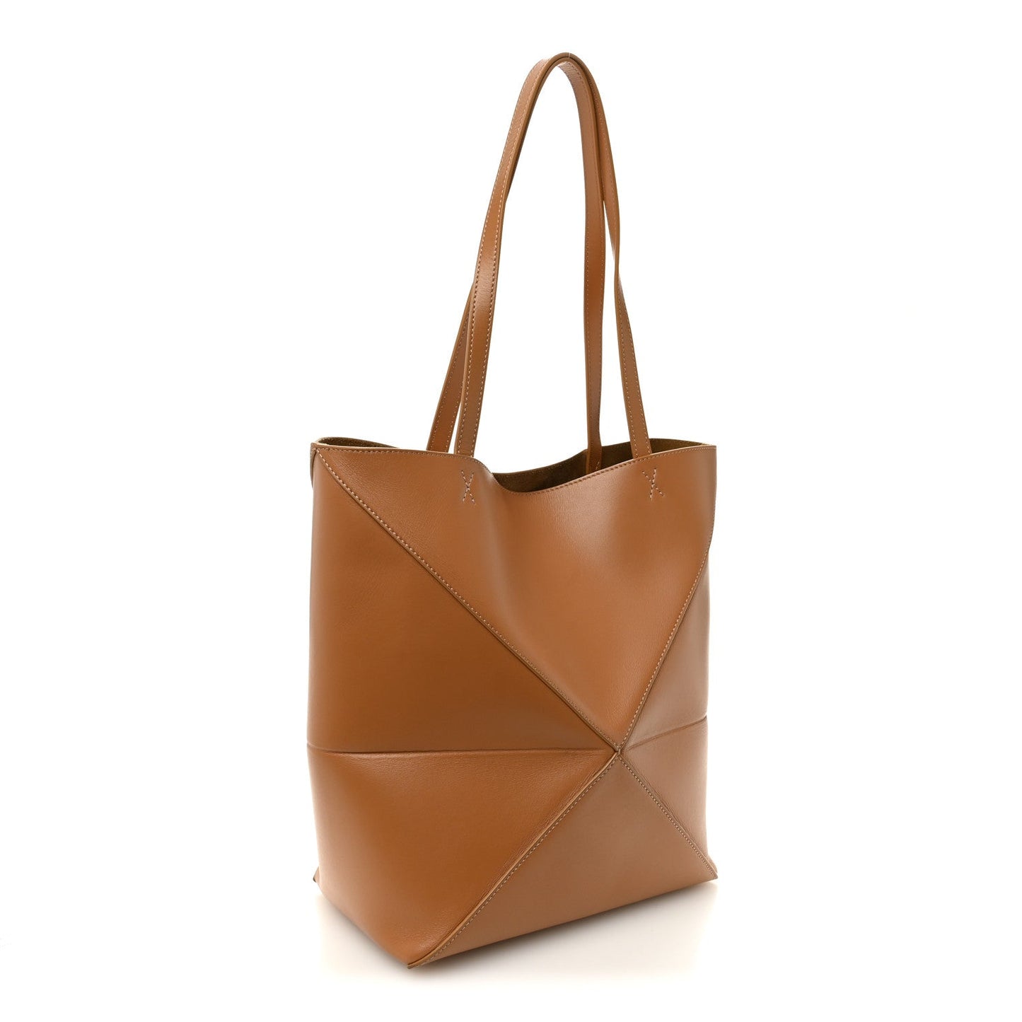 Shiny Calfskin Medium Puzzle Fold Tote Warm Desert