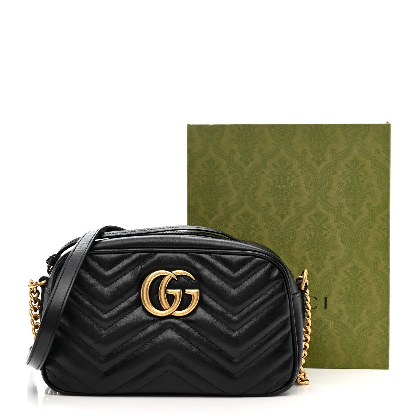 Calfskin Matelasse Small GG Marmont Chain Shoulder Bag Black