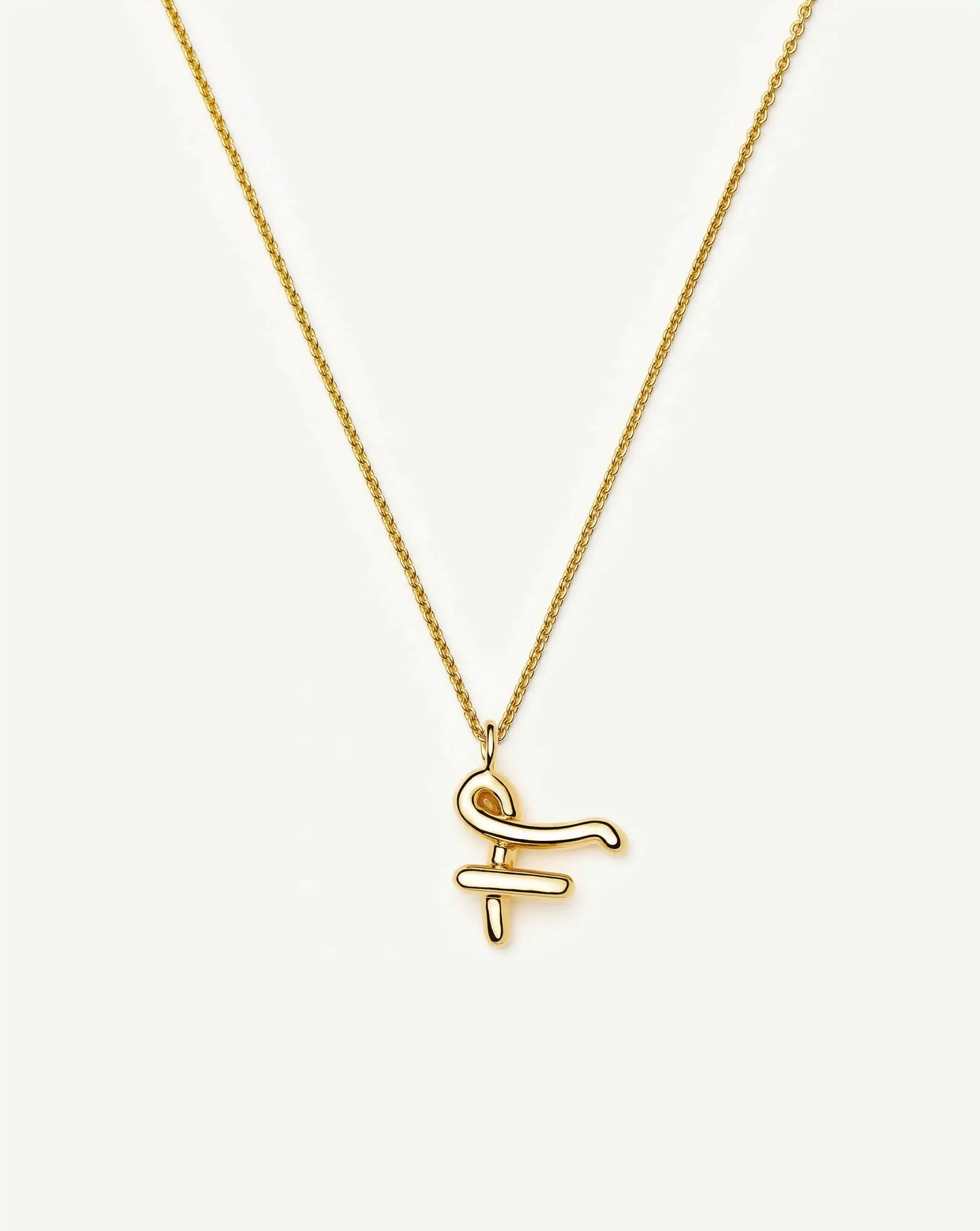 Curly Molten Initial Pendant Necklace - F | 18k Gold Vermeil