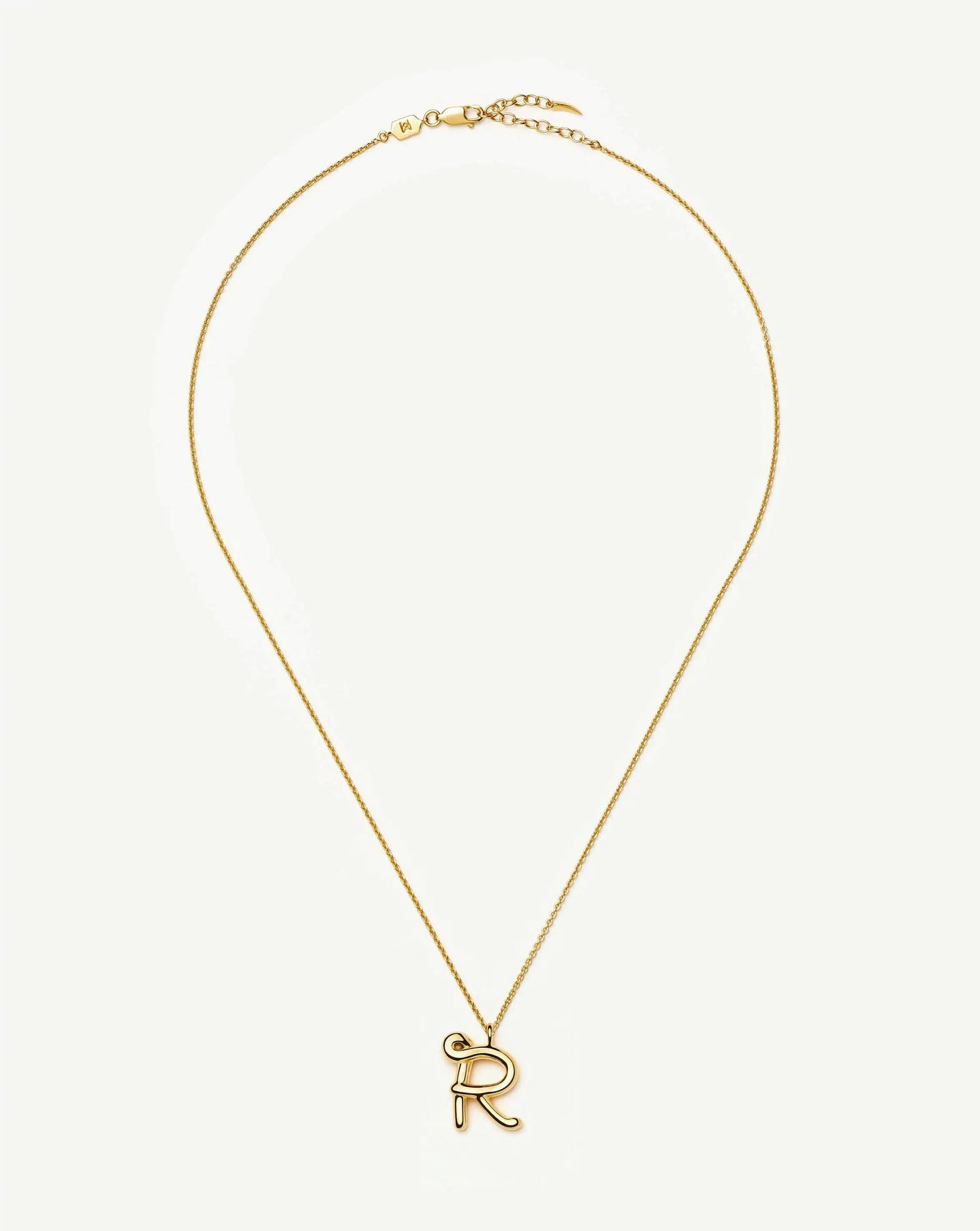 Curly Molten Initial Pendant Necklace - R | 18k Gold Vermeil