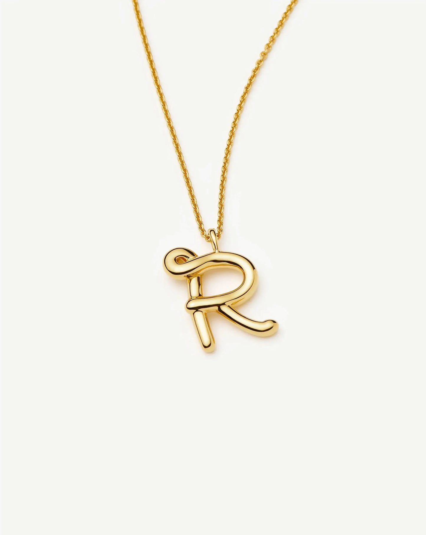 Curly Molten Initial Pendant Necklace - R | 18k Gold Vermeil