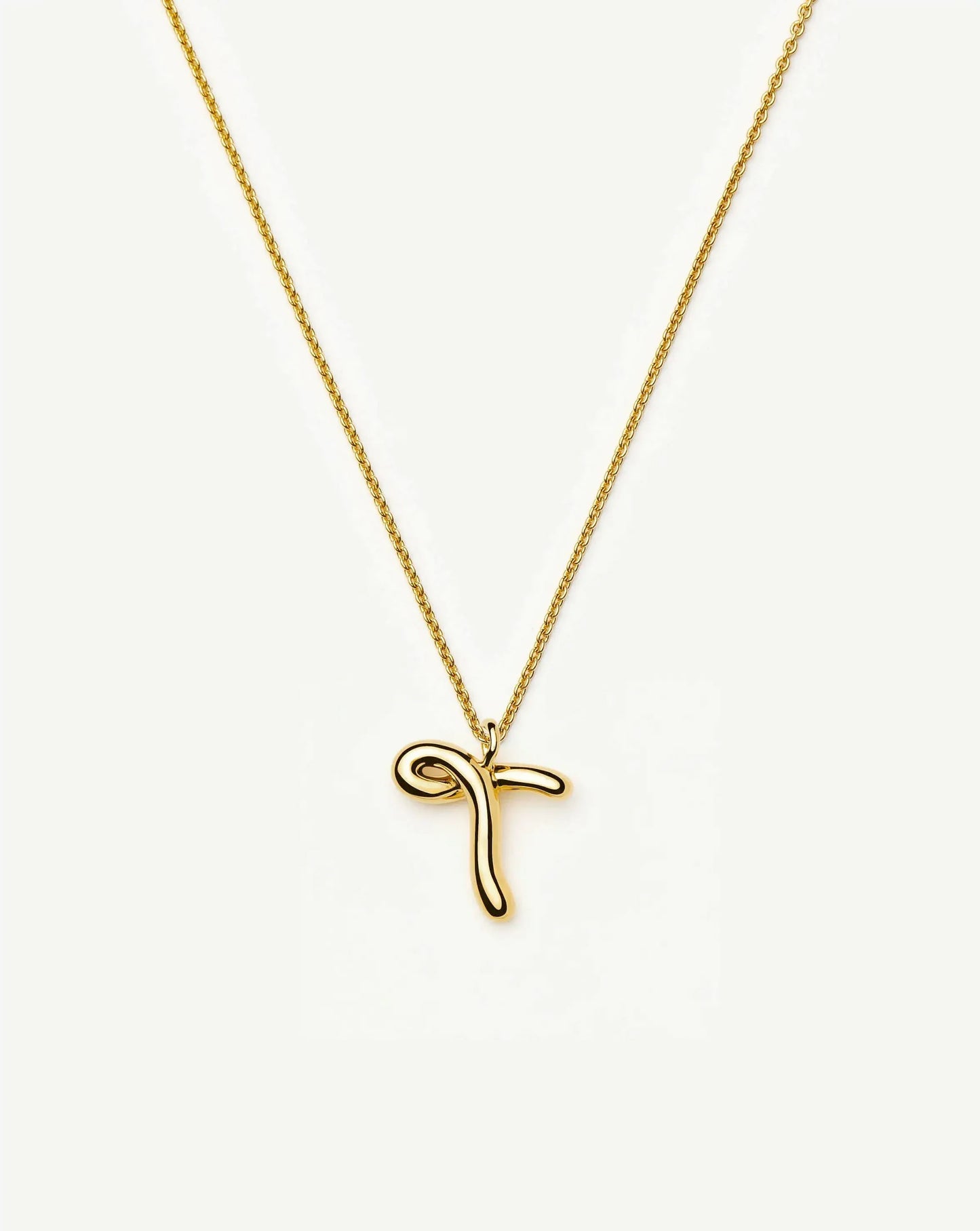 Curly Molten Initial Pendant Necklace - T | 18k Gold Vermeil