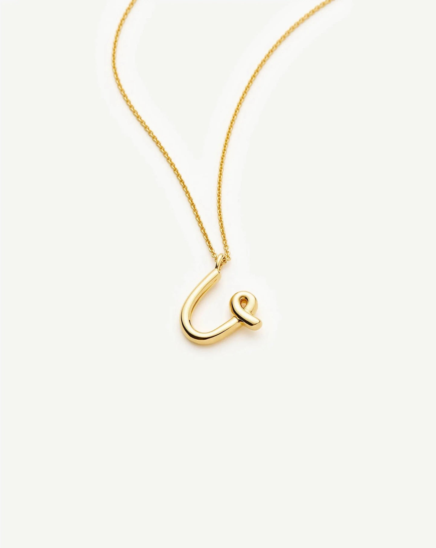 Curly Molten Initial Pendant Necklace - U | 18k Gold Vermeil