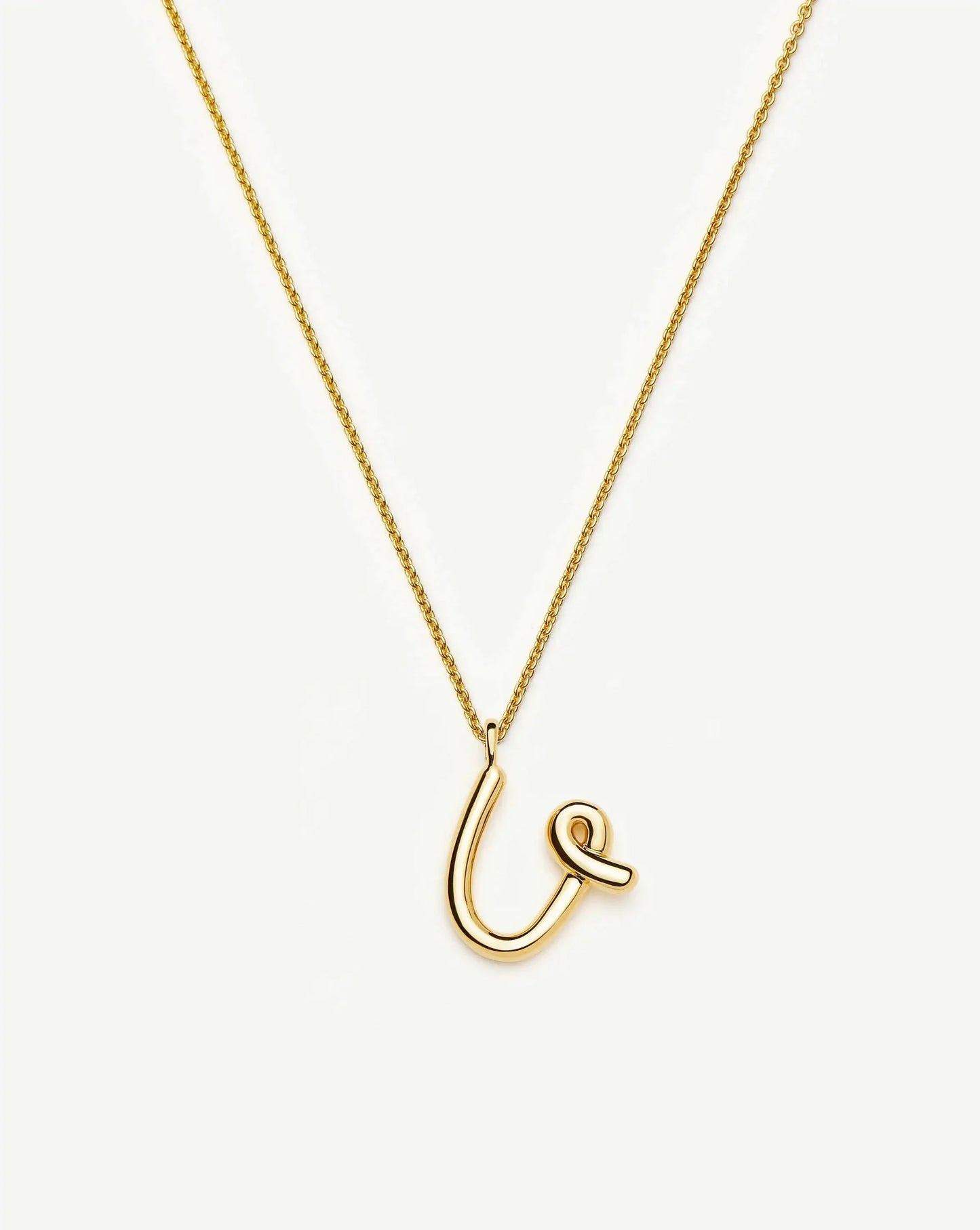 Curly Molten Initial Pendant Necklace - U | 18k Gold Vermeil